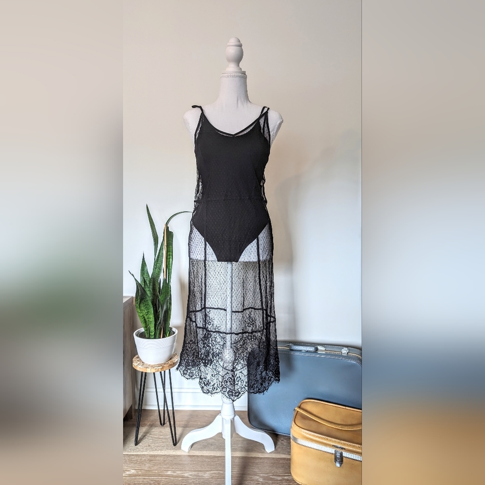 H & M Coachella black lace dress with attached bodysuit sz 2